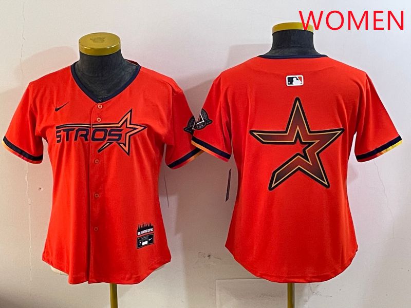 Women Houston Astros Blank Orange Three generations Joint Name 2025 Nike MLB Jersey style 11->women mlb jersey->Women Jersey